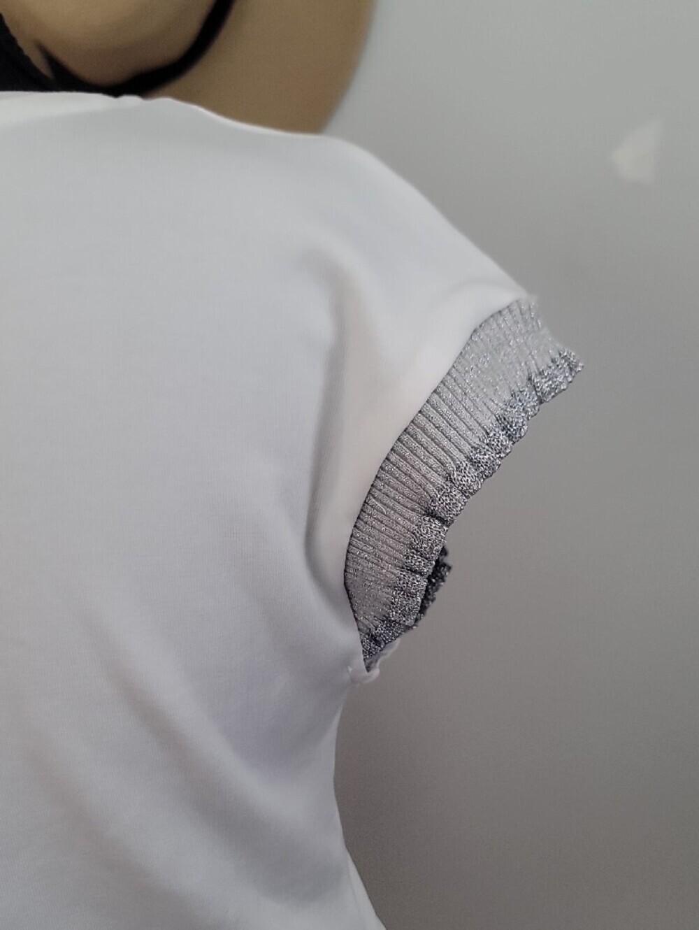 Muse Republic Clothing White Short Sleeve Tee with Silver Ruffle Sleeve Trim - Picture 8 of 10